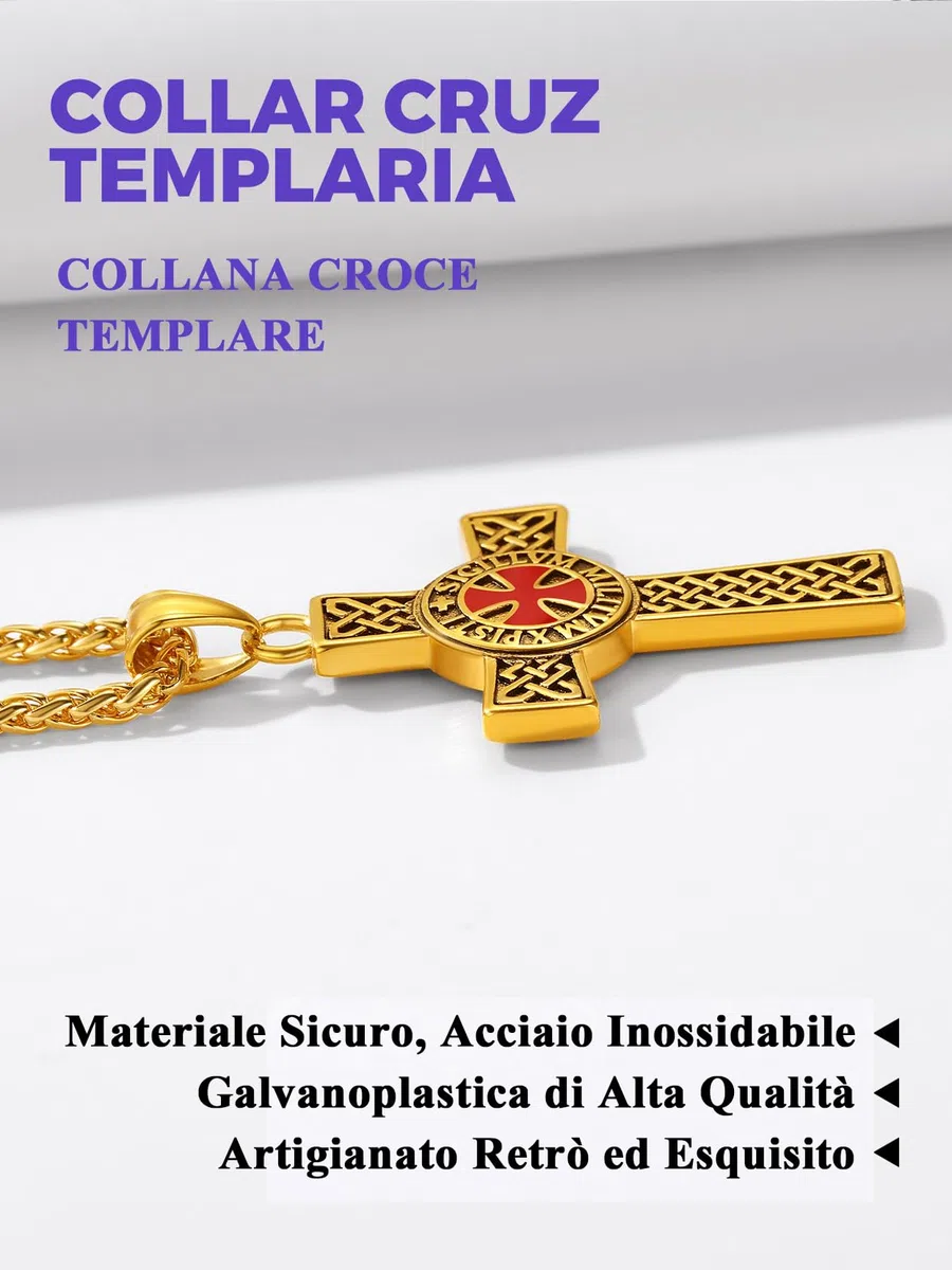 Richsteel Collana con Ciondolo Croce Templare Croce Rossa Elegante da Uomo Unisex Simbolo Cavalieri Templari Argento/Nero/Oro Gioielli Amuleto Regali per Coppie Genitori