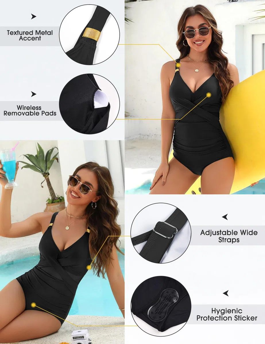 Svanco Costume Intero Donna Contenitivo Pancia Curvy Push Up Costumi da Bagno Donna in Tulle Modellante Mare