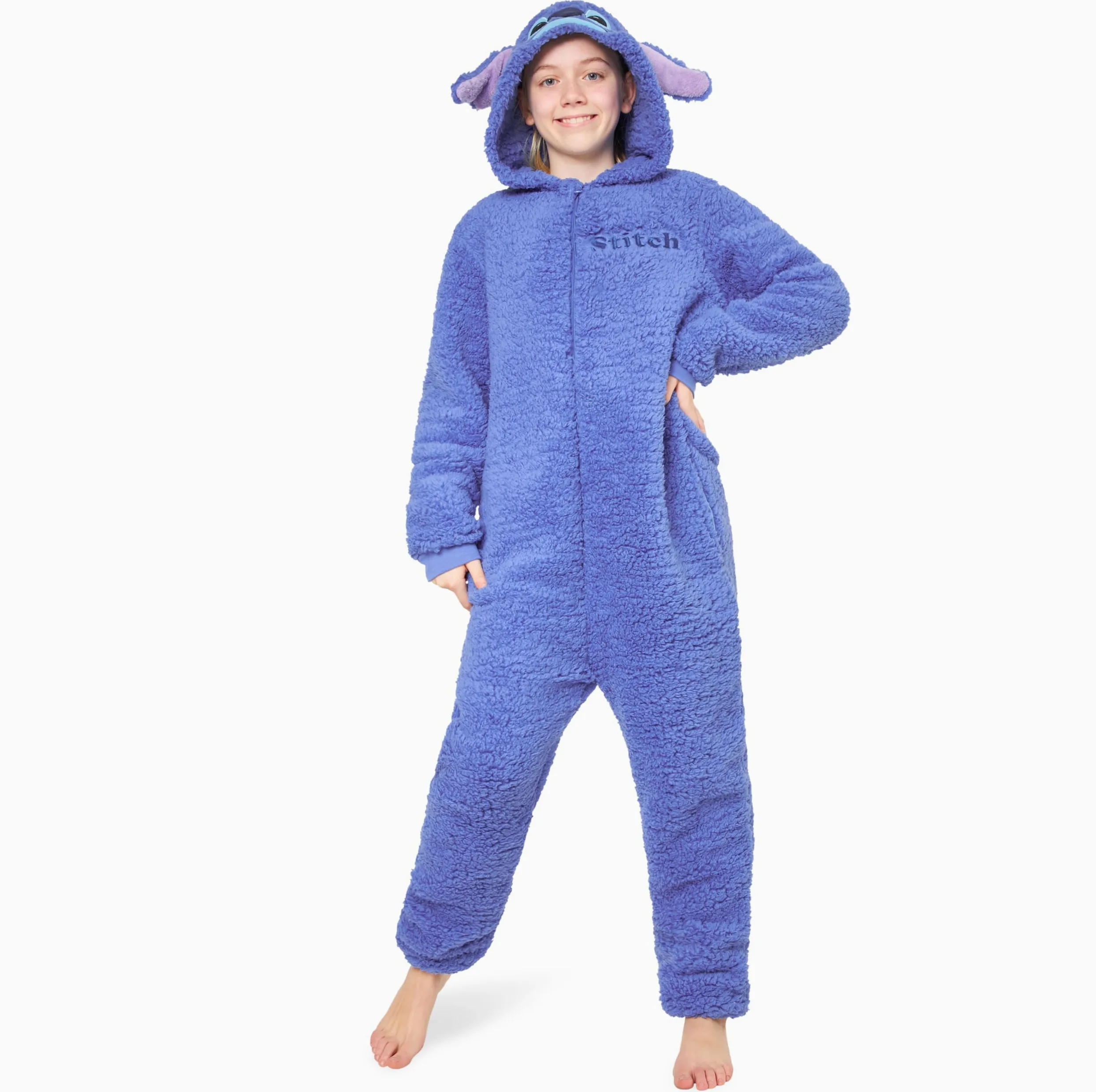 Disney Pigiama Intero Bambina - Pigiamone Stitch in Pile con Zip 4-15 Anni - Pigiami Interi con Cappuccio Gadget Regalo