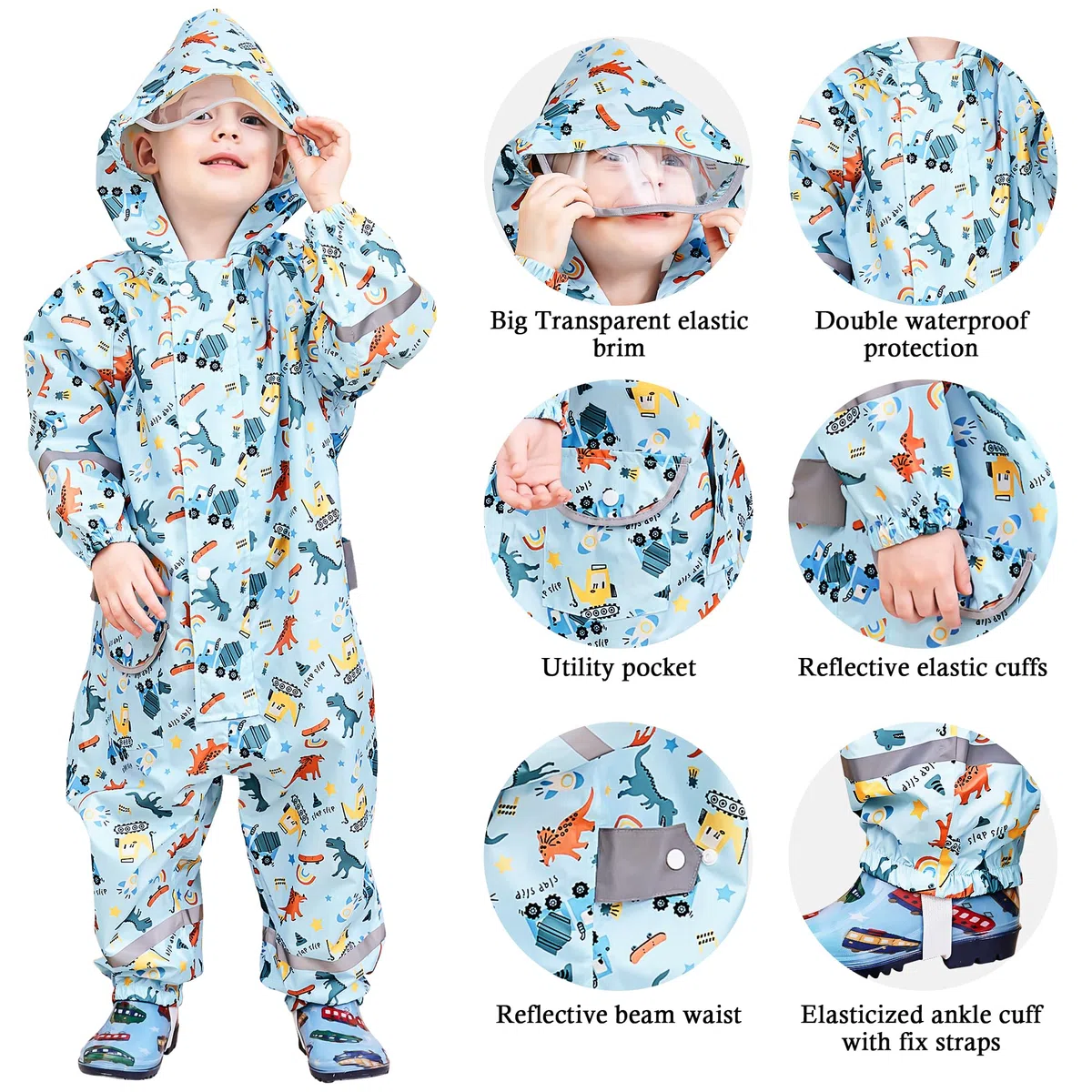 Impermeabile Pioggia Bambino Antipioggia con Cappuccio Ragazzi Tuta Portatile Jogging Tutto in Uno Poncho Giacche Impermeabili Bimbi Unisex 1-9 Anni
