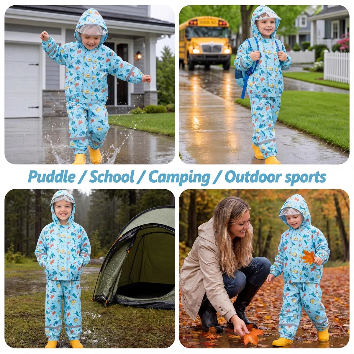 Tuta Impermeabile Bambino Bambina Giacca & Pantaloni Antipioggia Leggero Traspirante Fodera in rete Tuta Pioggia Riflettente Completo Impermeabili Abbigliamento Bambini 1-7 Anni