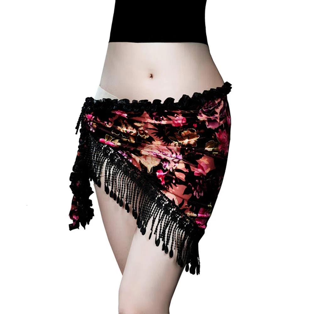 ROYAL SMEELA Sciarpa di Danza del Ventre Gonna avvolge Triangolo di Pizzo Sexy Sciarpe Anche per Le Donne Flamenco Costume di Danza del Ventre Velvet Tassel Abiti da Ballo Bottoms