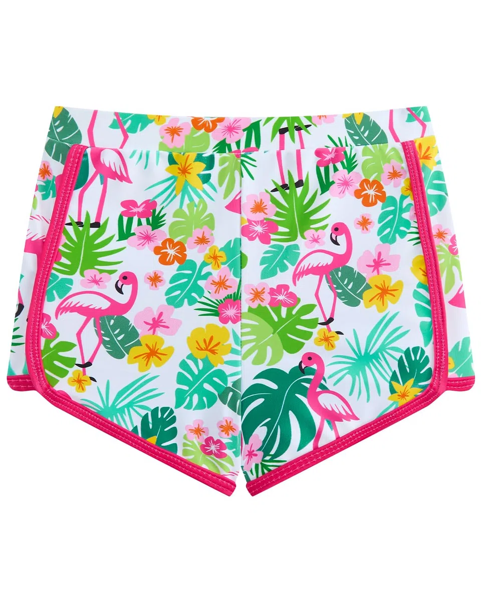 WYTbaby Costume da bagno intero da bambina, senza maniche, con pantaloncini, stampa tropicale, costume da bagno per ragazze 7-14 anni