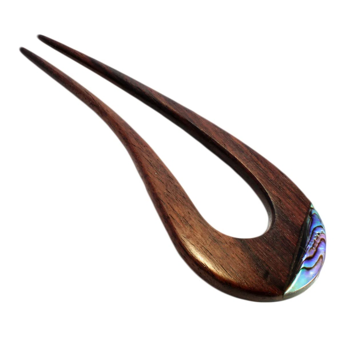 Forcina per capelli in legno con inserto in madreperla, 14.5 cm, Unisex, 1 pezzo