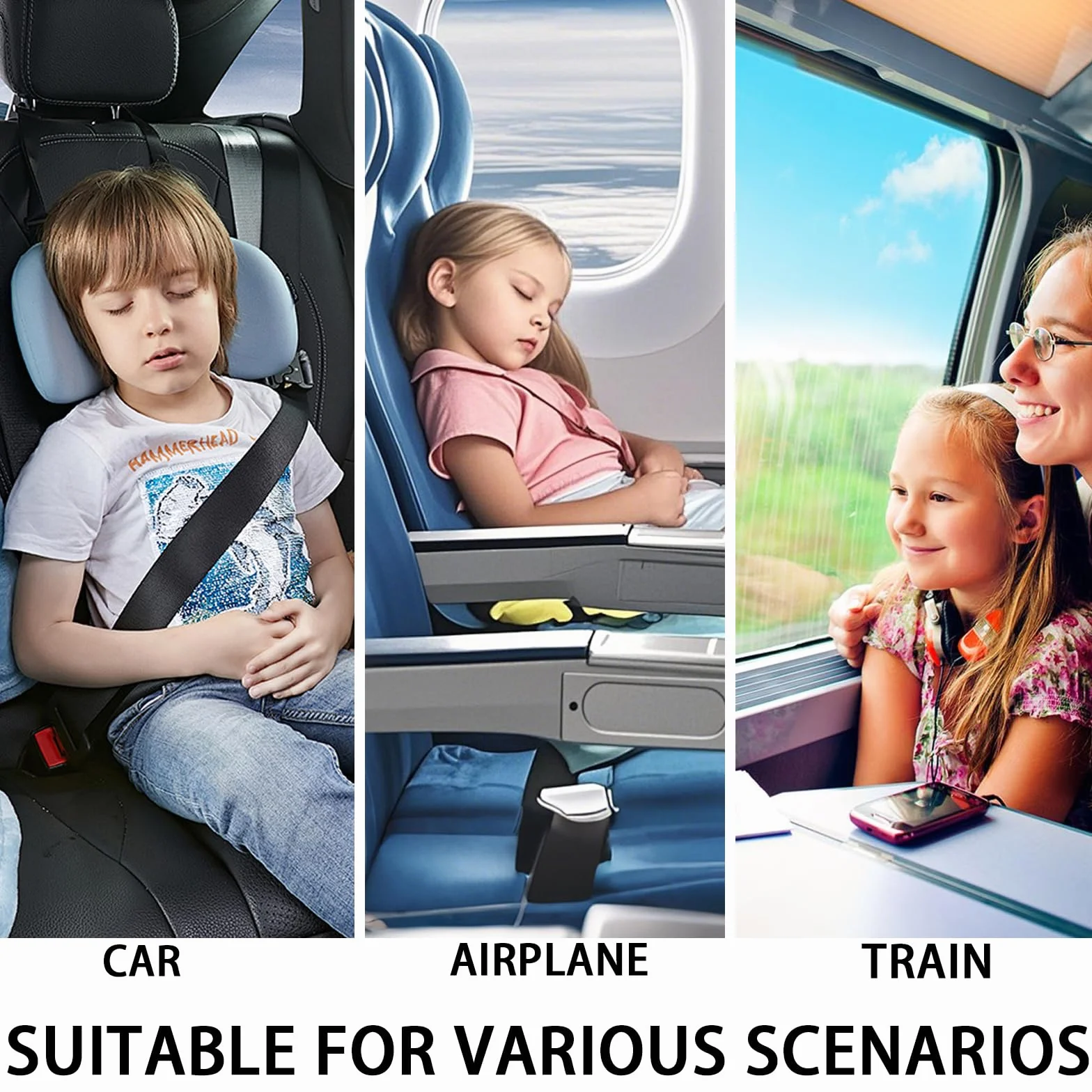 Cuscino a forma di H, per auto, bambini, per bambini, per il sonno, adatto per viaggi, auto, aereo, treno, semovente (rosa)