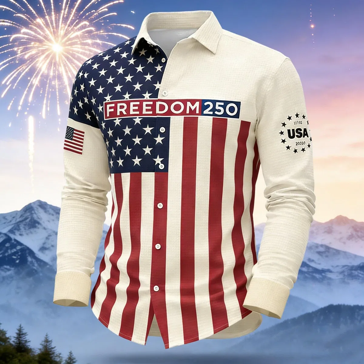 Camicia a maniche lunghe con stampa giubileo unica, abbigliamento casual, vestibilità moderna per l'uso quotidiano