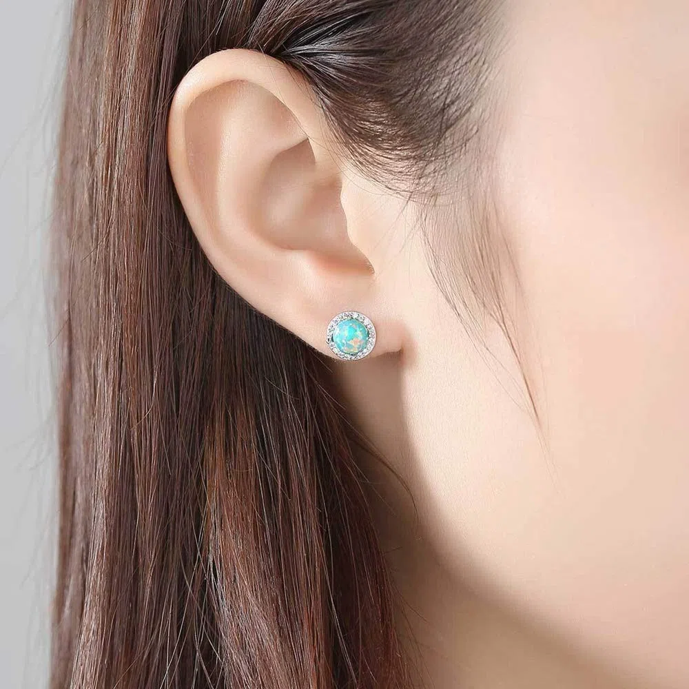 orecchini donna argento 925 opale,orecchino donna borchie forma rotonda,pietra natale di ottobre gioielli minimalisti di regali di anniversario