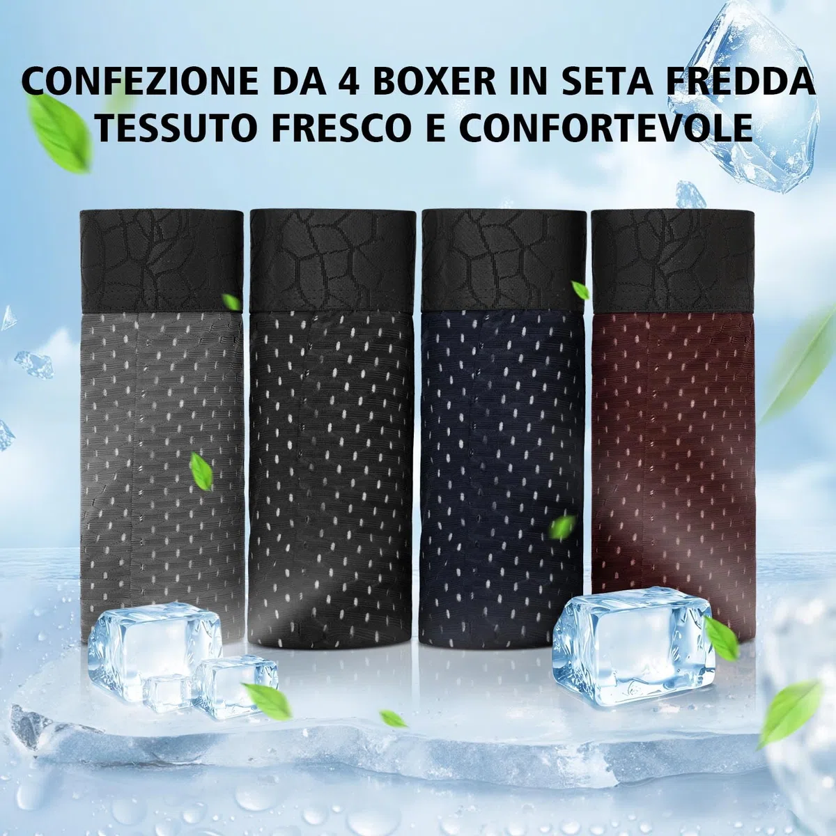 Hellomamma Boxer Uomo Mutande Lunghi: Antisfregamento Gamba Lunga Traspirante Intimo Uomo - Rete Seta Ghiaccio Comodi Senza Etichette Sportivi Quotidiano Confezione da 4