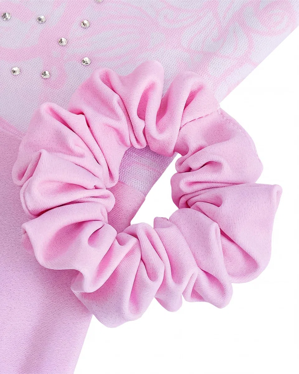 Gogokids Set da ginnastica da bambina con gonna, a maniche corte, con gemme scintillanti e stampa, 3 pezzi, per danza, yoga, performance, include elastico per capelli, età 3-12 anni