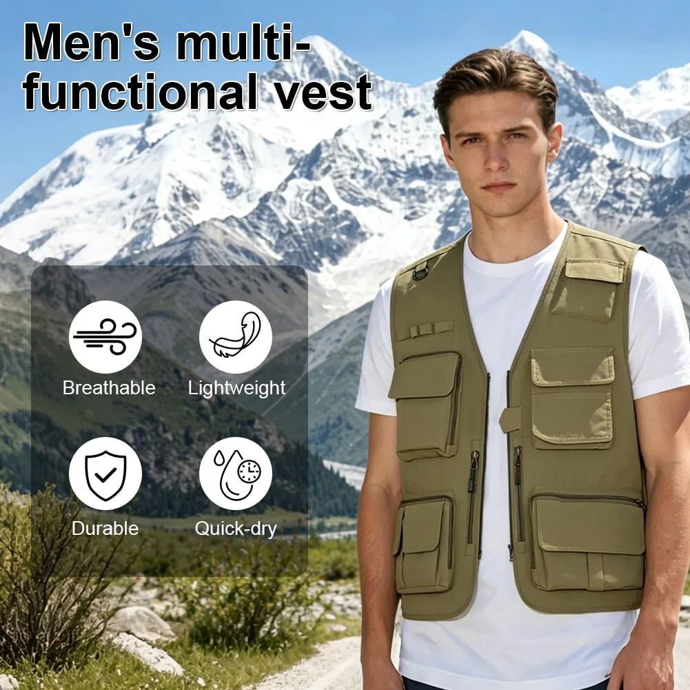 Uomo Gilet da Pesca Multitasche, Gilet da Viaggio Leggero e Traspirante, Giacca Senza Maniche da Esterno, Adatto per la Pesca, Attività All'aperto, Campeggio, Alpinismo