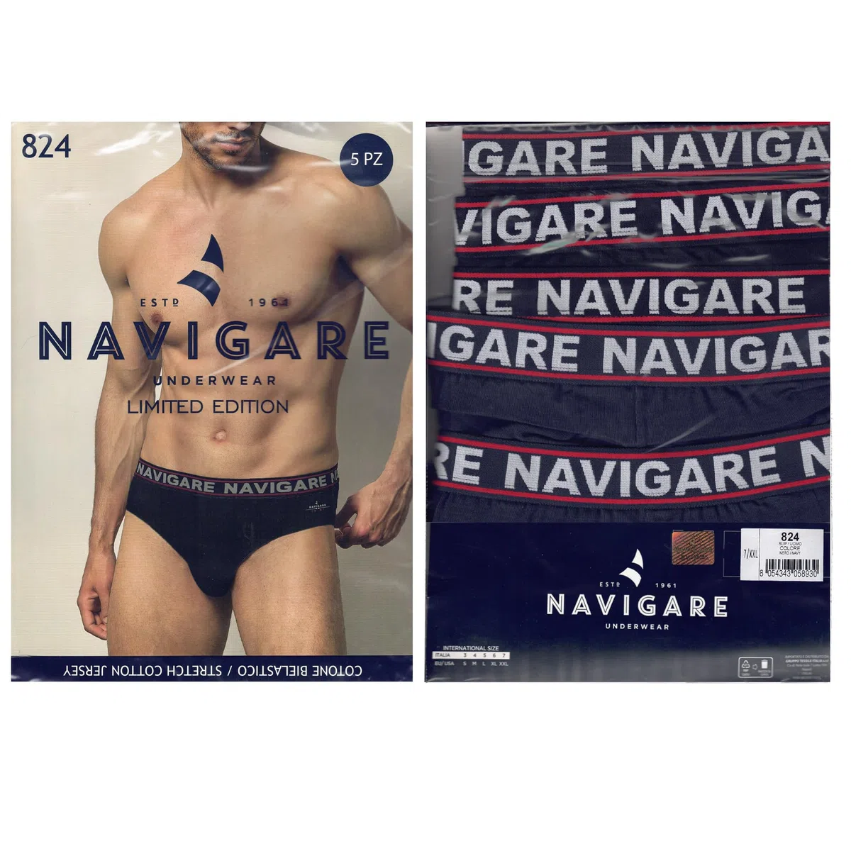Navigare Slip Uomo Bielastico: Comfort Superiore e vestibilità Perfetta. Mutande Uomo Slip in Cotone, Confezione 5 Pezzi, Art. 874/E - 824-714-702. Edizione Limitata Esclusiva per Azzeta.