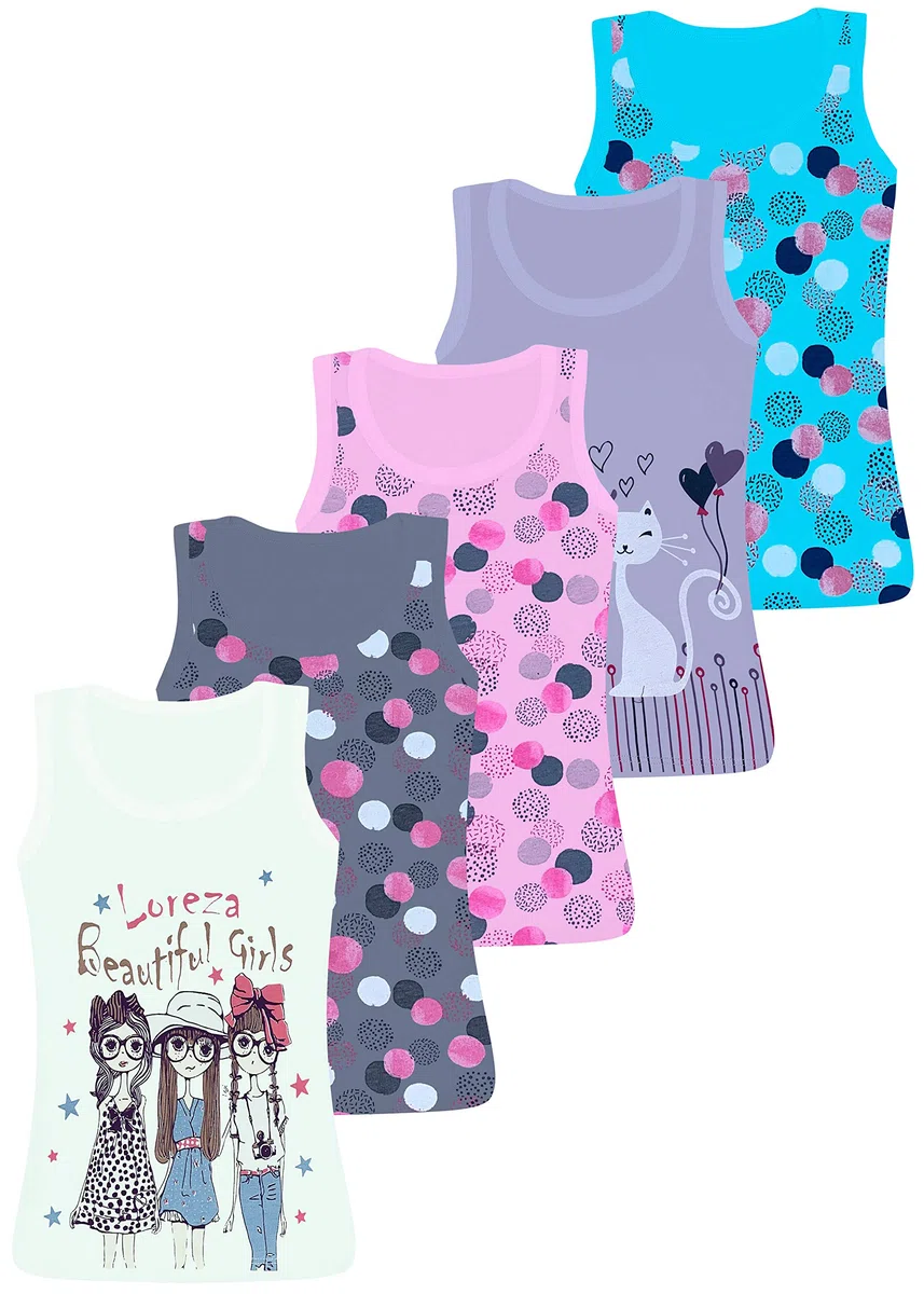 LOREZA ® 5 Cannottiera da Bambina in Cotone Canotta Intima Vari Disegni Intimo 2-15 Anni