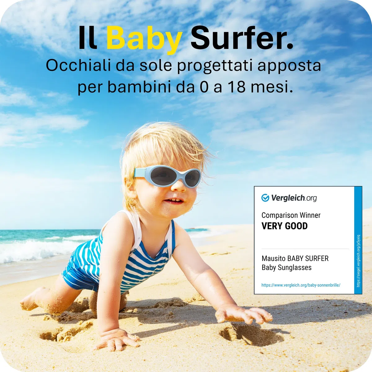 Mausito Occhiali da sole bambini 0-18 mesi | FLESSIBILI Occhiali da sole neonato 100% PROTEZIONE UV | Fascia regolabile & senza BPA | Migliore nei test | Design europeo per bambino e bambina