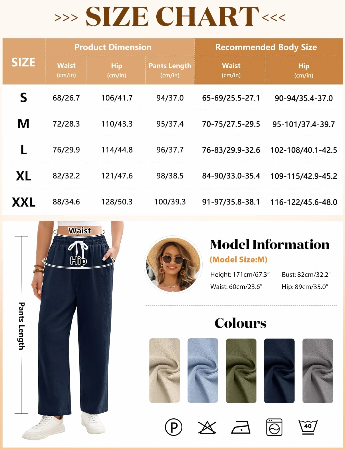 Pantaloni Donna Estivi Leggeri 7/8 Larghi Cotone Pantalone Elastici in Vita Tinta Unita Casual Gamba Dritta Pantaloni Comodi Eleganti Spiaggia Pantalone con Tasche