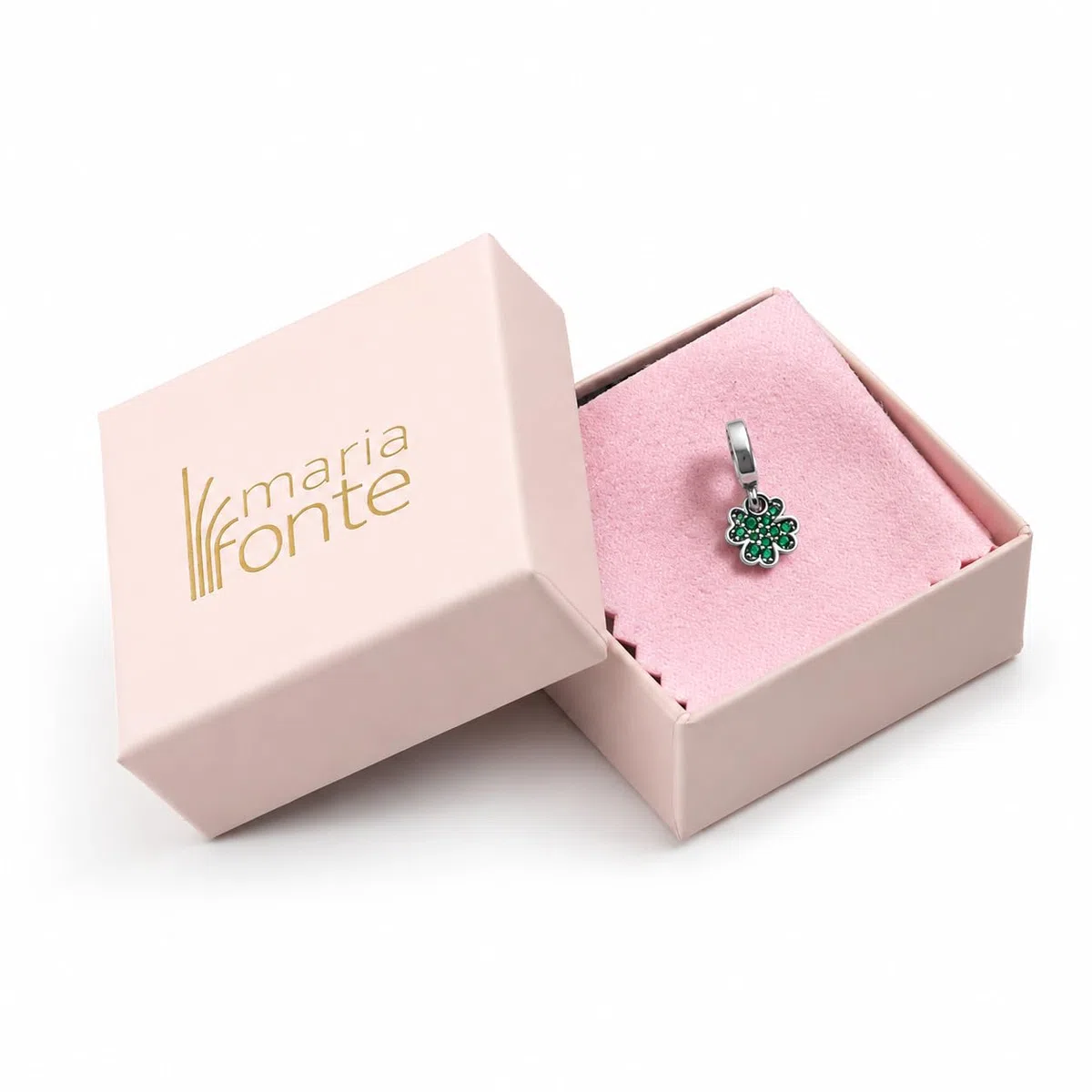 Bracciale Morbido Clip e Charm Bead Quadrifoglio Verde con Zirconi Compatibile con Tutte le Marche Originale Pendente in Argento