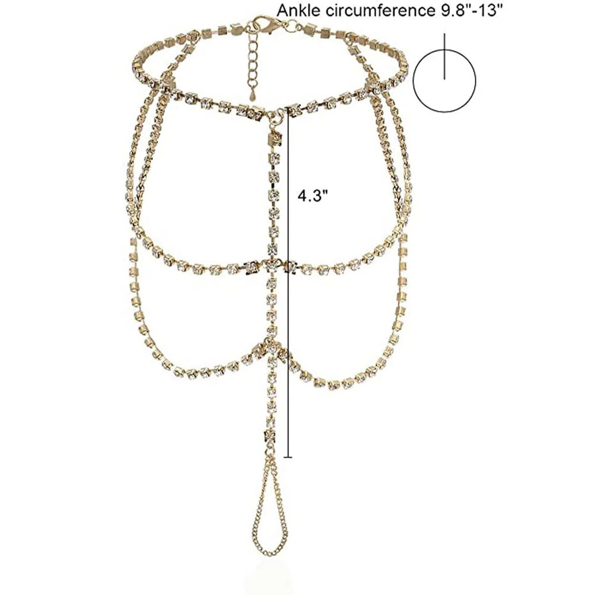 1 paio di cavigliere estive da spiaggia con strass a piedi nudi con anello per dita dei piedi con anello in cristallo bohémien, cavigliera da sposa con strass, gioielli per donne