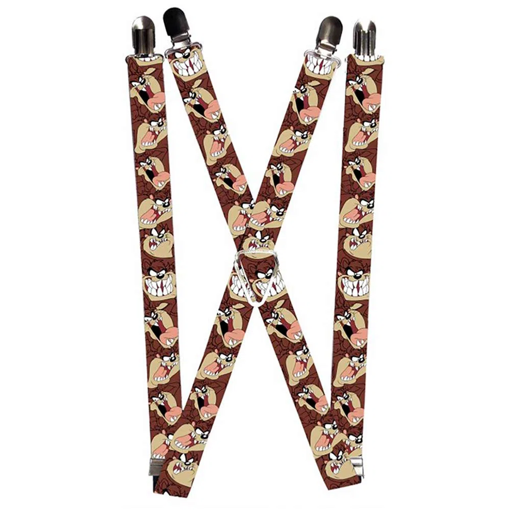 Buckle-Down Men's Suspenders-Tasmanian Devil Expressions Brown