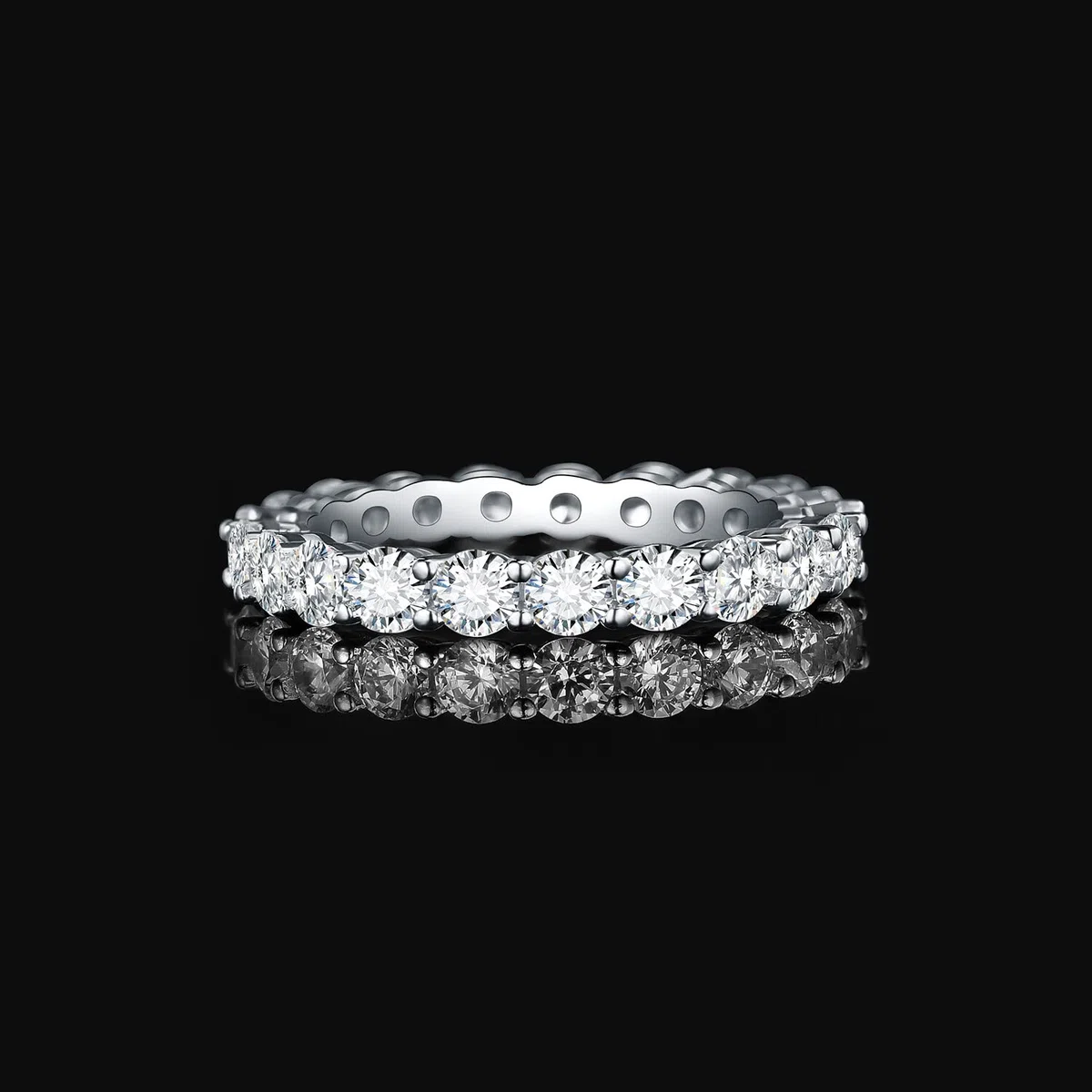 JewelryPalace Anello Half Eternity Donna Argento con Cubica Zirconia, Anelli Donna 925 con 6 Pietre a Taglio Rotondo, Fede Nuziale in Tre Ori Anello Eternity Matrimonio Argento Set Gioielli