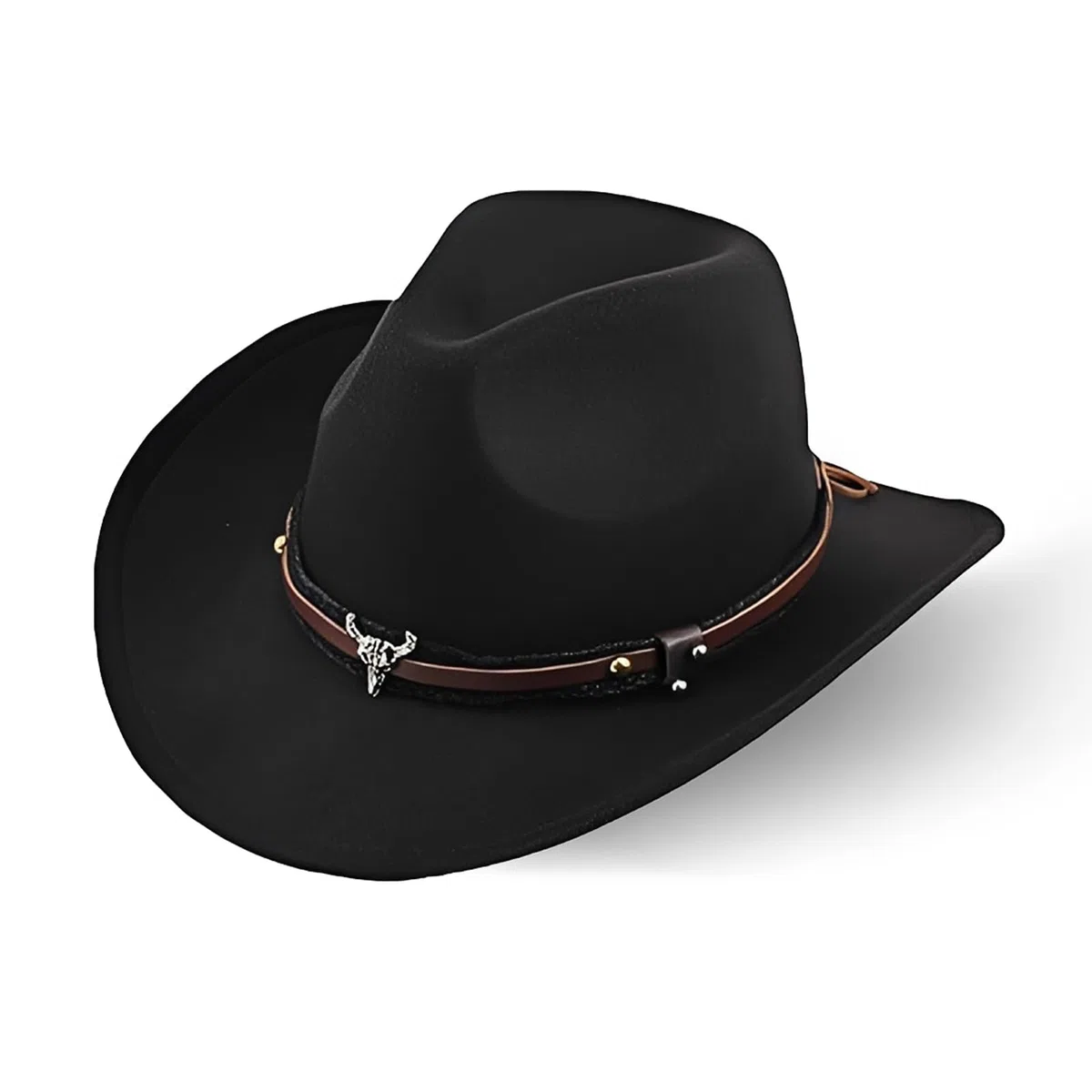 Aegistus Cappello da Cowboy Unisex, Cappello da Cowboy Western Classico in Feltro a Tesa Larga di Panama con Cinturino, Nero, Taglia Unica per Uomini e Donne