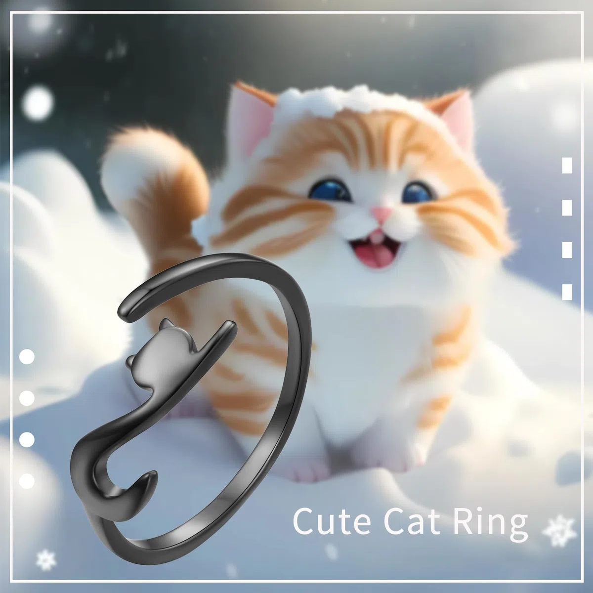 Qings Anelli Donna Anello Gatto, Argento Sterling 925 Anello Regolabile Aperto Nero Gatti Semplice Anelli Animale, Carino Gioielli Regalo di Compleanno per Ragazza e gli Amanti dei Animali