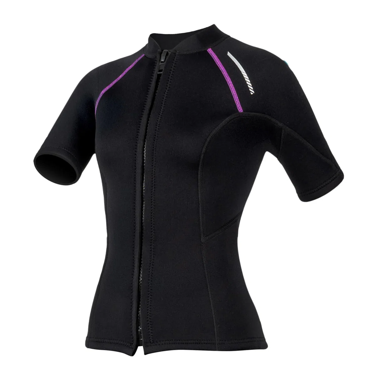 Maglietta da nuoto da donna, a maniche corte, in neoprene, parte superiore in neoprene, 1,5 mm, con cerniera frontale, nuoto, sport acquatici