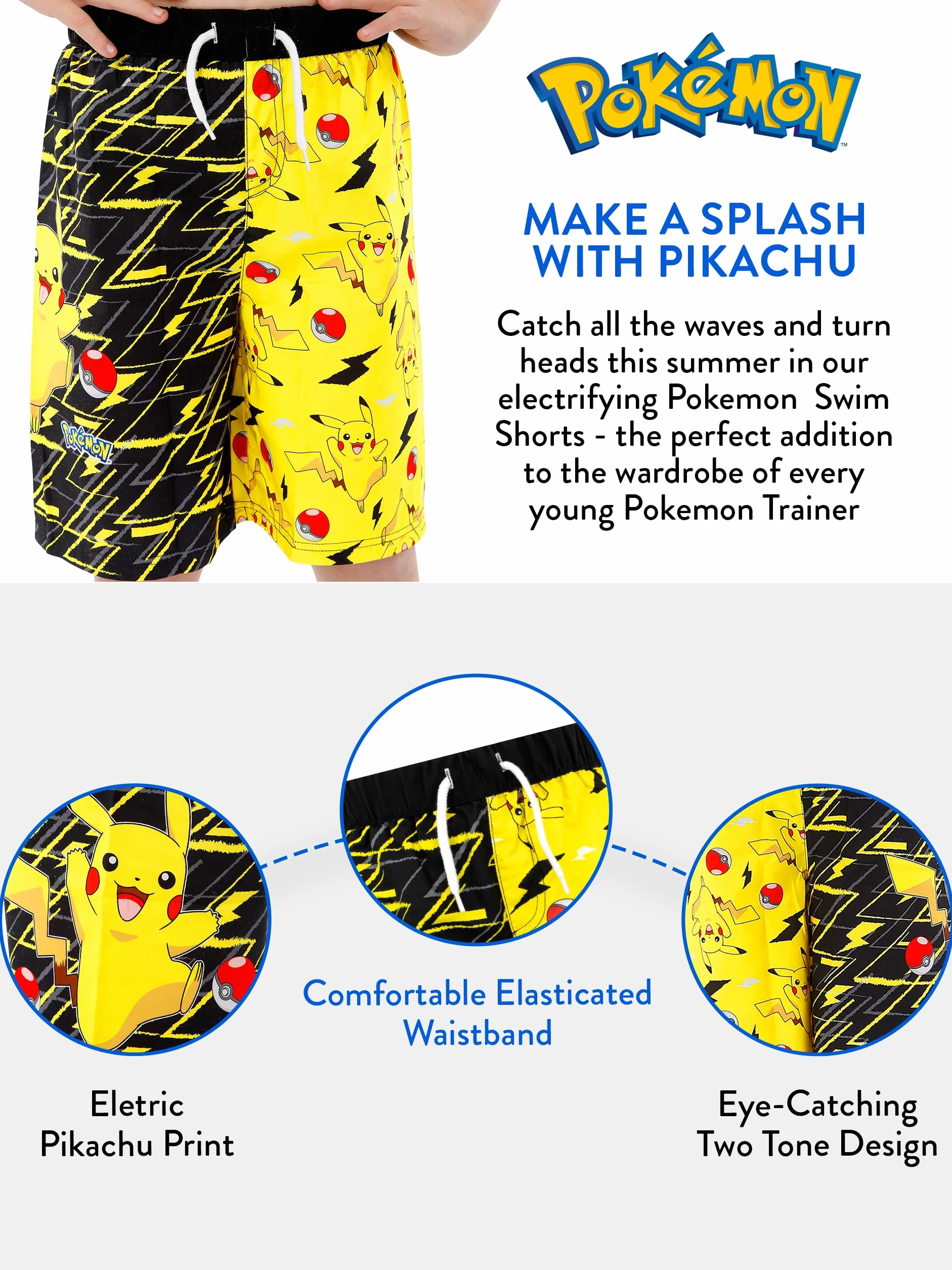Pokémon Costume da Bagno | Boxer Mare Bambino Pikachu | Costume Piscina Bambino | da 3 A 10 Anni