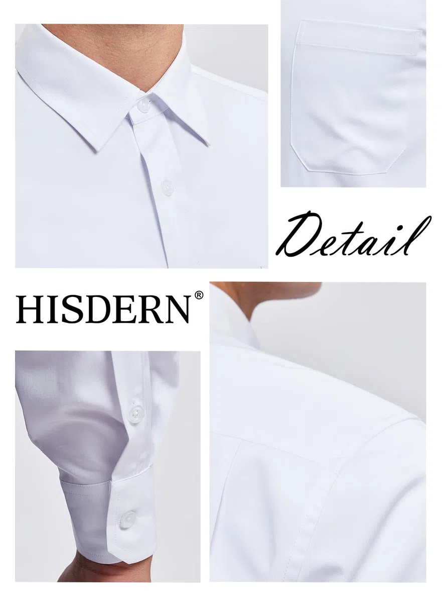 HISDERN Camicia da Uomo a Maniche Lunghe Camicia da Lavoro in Fibra di bambù Camicia Elegante Causale Non Stirata vestibilità Regolare con Tasca S-4XL