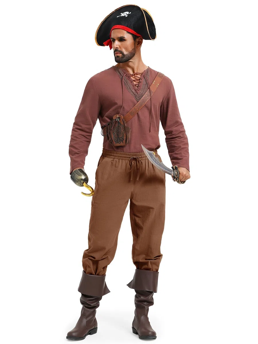 Runcati Pantaloni medievali da uomo vichinghi, rinascimentali, da pirata, per cosplay, costume steampunk, in lino, tinta unita, da spiaggia, per il tempo libero, leggeri e vintage