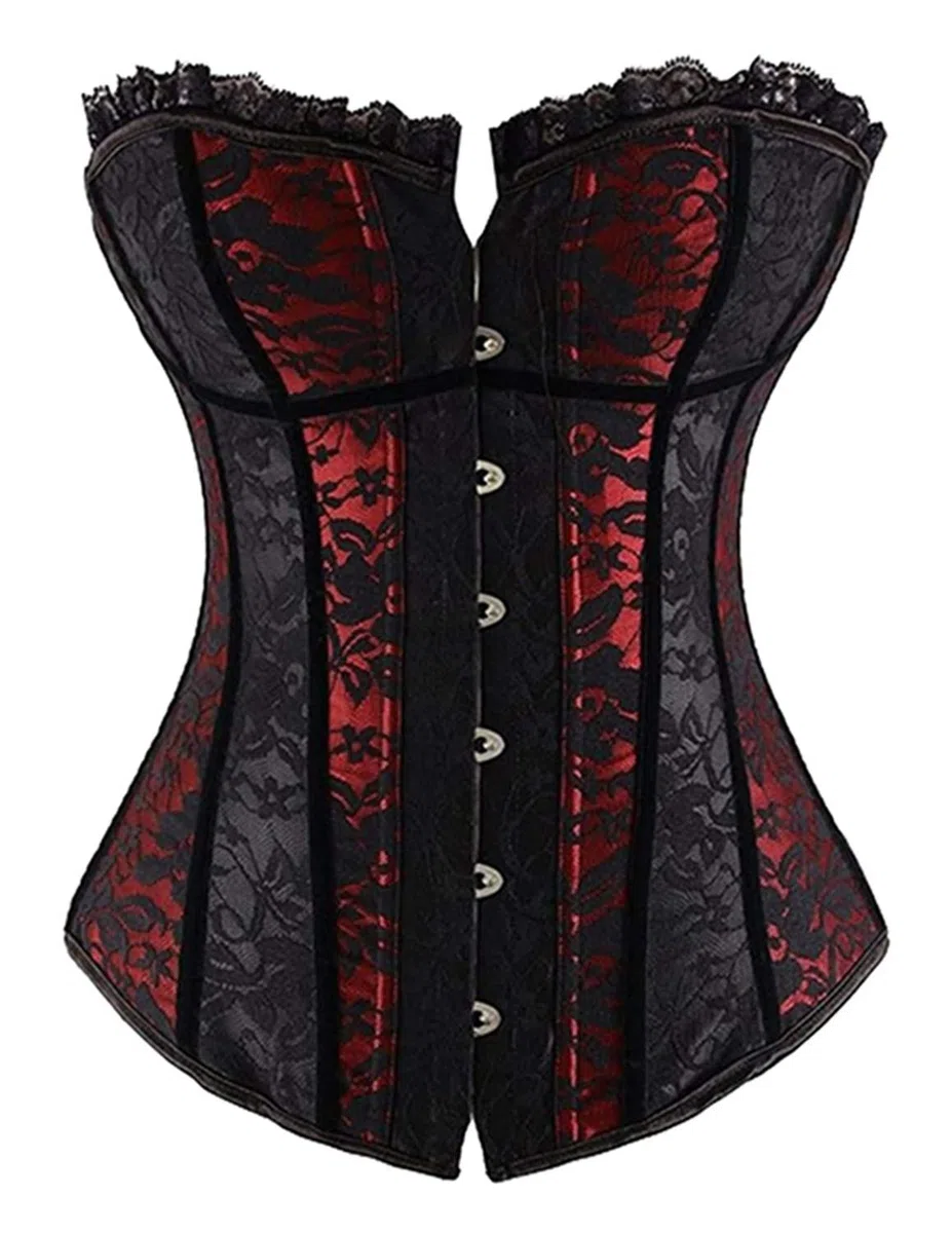 BYD da Donna Corsetto Bustino Rosso e Nero Colore Misto Shapewear Modellante Cincher Slim Sexy Body Shaper Respirabile Elastico in vita Pizzo Corsetti Gonna Del Pizzo
