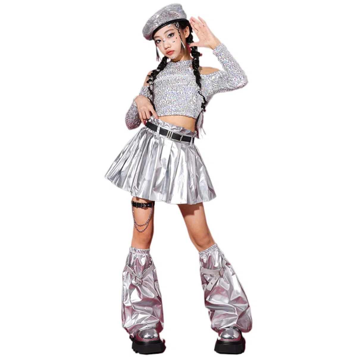 Maglietta per bambini con paillettes scintillanti, ideale per spettacoli jazz, streetdance, abbigliamento da palcoscenico a maniche lunghe, girocollo, per bambini e adolescenti
