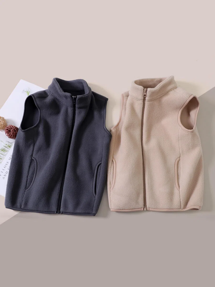 Bambino Bambini Pile Polare Gilet Adulti Giacca Senza Maniche Colletto in Piedi Antivento Cerniera Caldo Cappotto Solido Genitore-Bambino Leggero Capispalla Tops