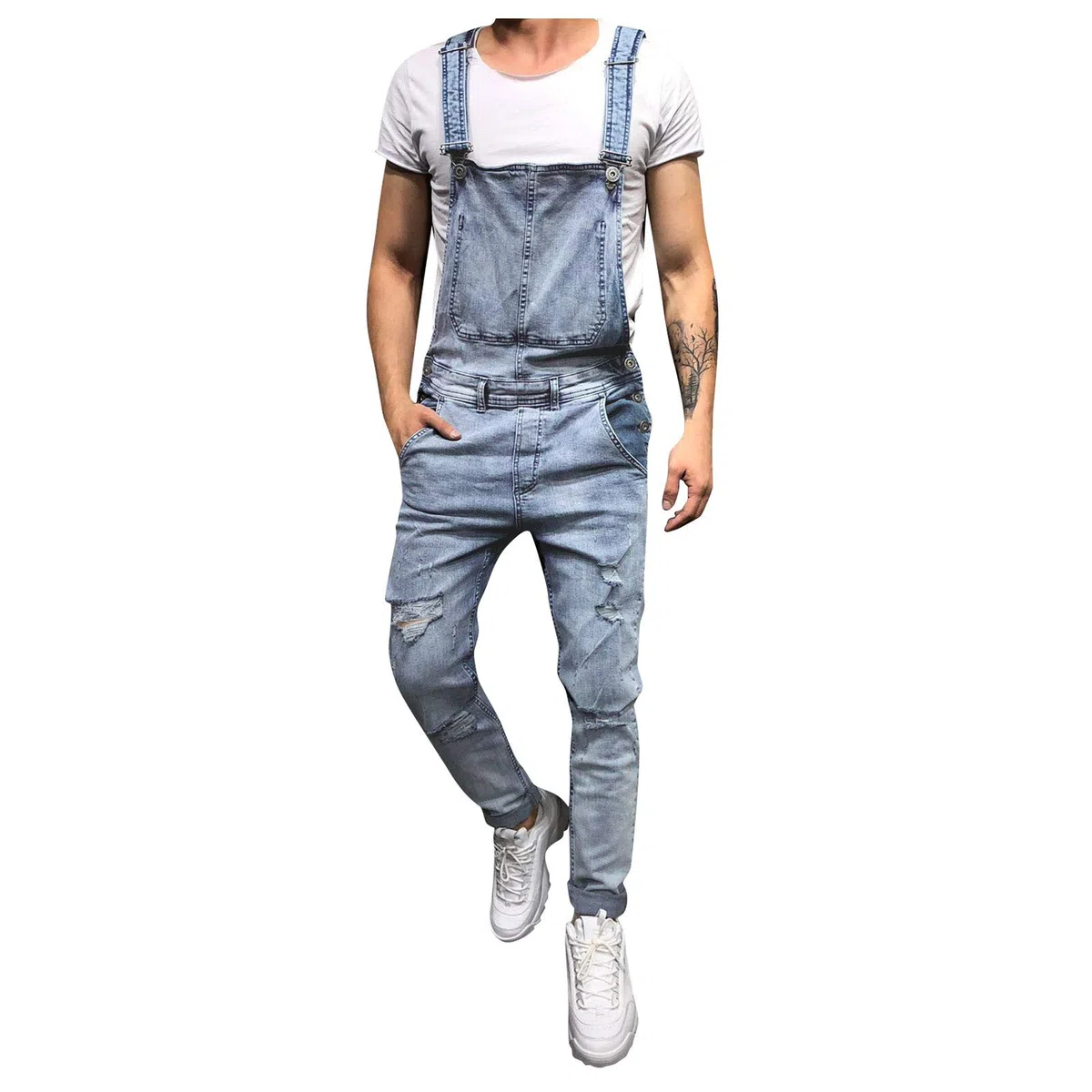 2023 Salopette da Uomo in Denim Jeans Pantaloni Salopette da Lavoro Moda Jeans Strappati Pagliaccetti Tute Larghi da Lavoro Cargo Pagliaccetti con tasche Casual Salopette Jumpsuit