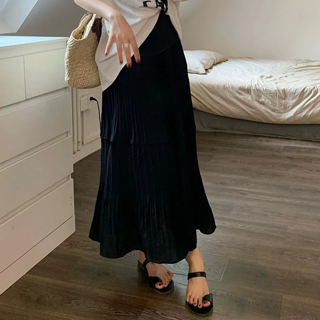 Gonna da Donna maternità con Volant Estivo Casual Gonna Lunga Premaman Tinta Unita Vintage a Pieghe Maxi Gonna a Strati Donna Gravidanza A-Line Gonna a Dondolo in Chiffon