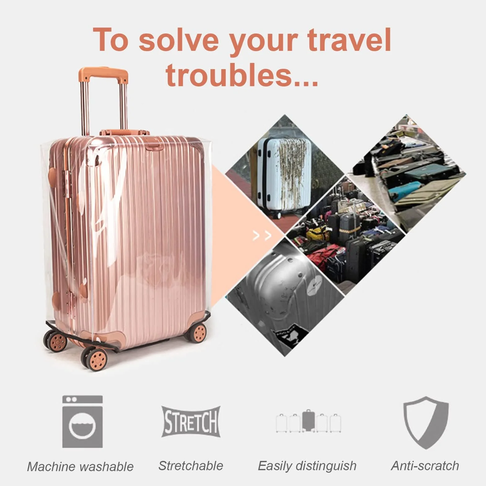 Copri Valigia Grande, Coprivaligia Impermeabile 30 Pollici, Copri Valigia Trolley Cabina in PVC, Proteggi Valigia da Stiva XL, Luggage Cover Transparent, Copertura Protettiva per Bagagli
