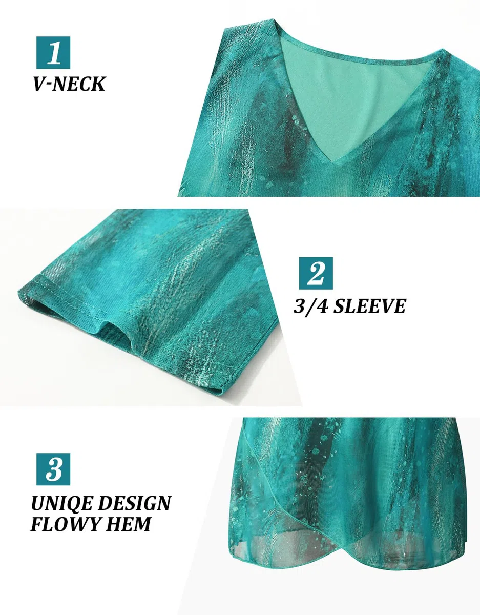Adigaber Camicie Donna Casual in Chiffon Camicia Elegante di 3/4 Manica a Volant Scollo a V Bluse Leggero Classiaca
