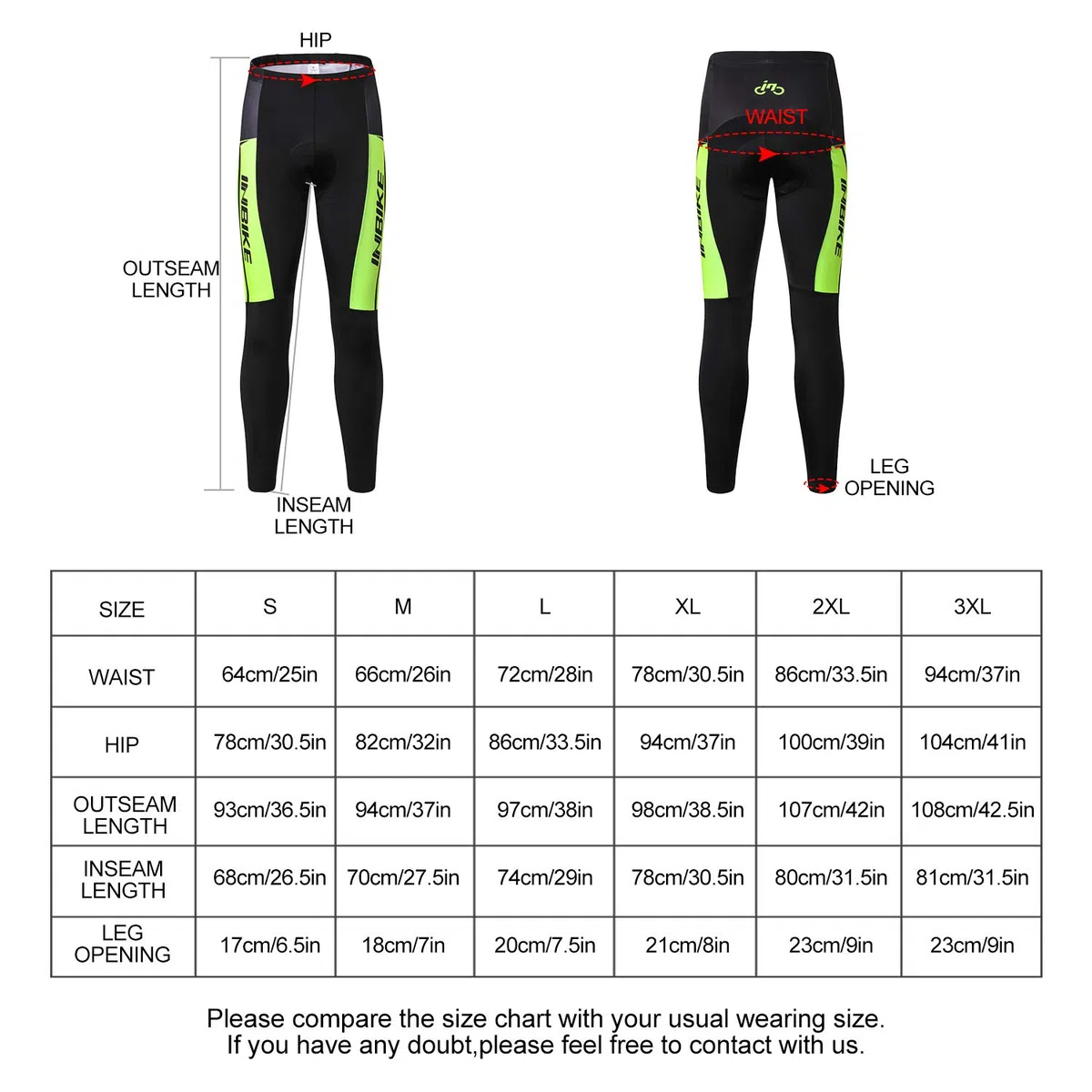 INBIKE Pantaloni Lunga da Ciclismo Pantaloni Termici Imbottiti 3D Gel Pad Traspiranti Catarifrangenti