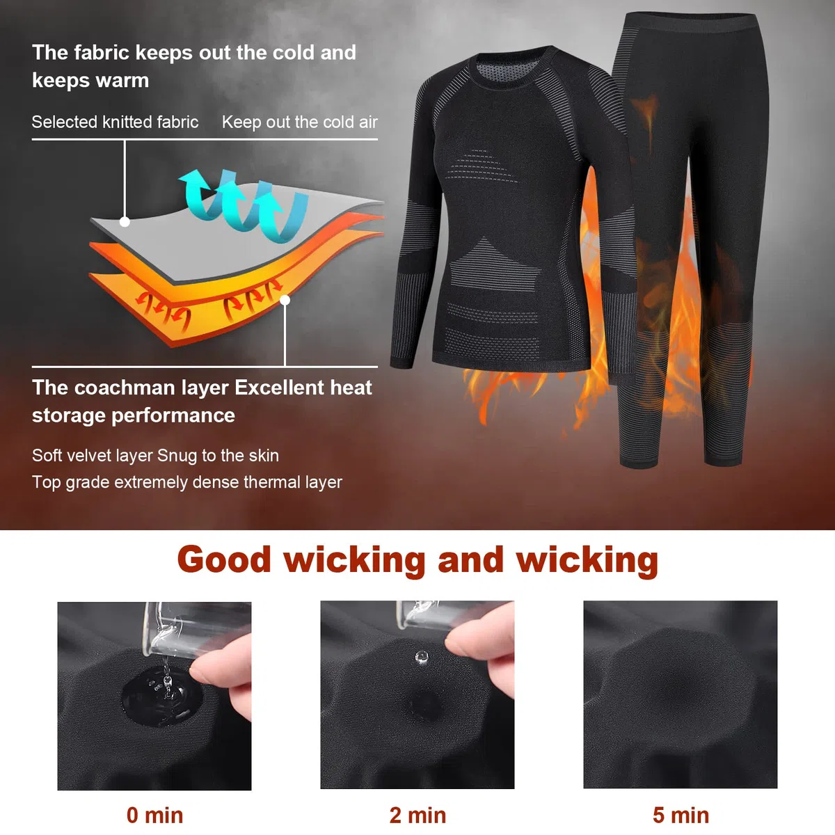 Homord Intimo Termico Donna Maglia Termica Donna + Pantalone Base Layer Riscaldante Traspirante ad Asciugatura Rapida Tuta Termica Termici Base per Ciclismo Trekking Skiing Yoga