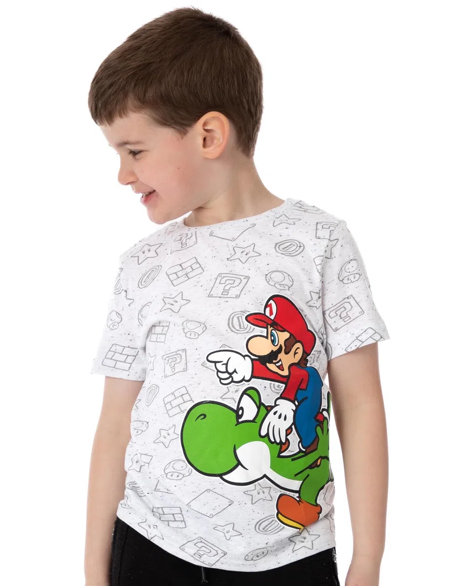 Super Mario Maglietta Grigia per Bambini di Nintendo Yoshi Boy