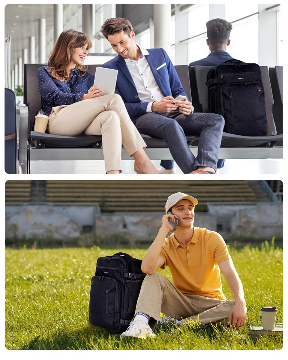 ECOHUB Zaino Ryanair 40x20x25 Bagaglio a Mano 40x20x25 Ryanair Zaino da Viaggio Valigia Bagaglio a Mano Borsa da Viaggio Borsa tote ecologica in PET riciclato da 20 litri,Brevettato, Nero