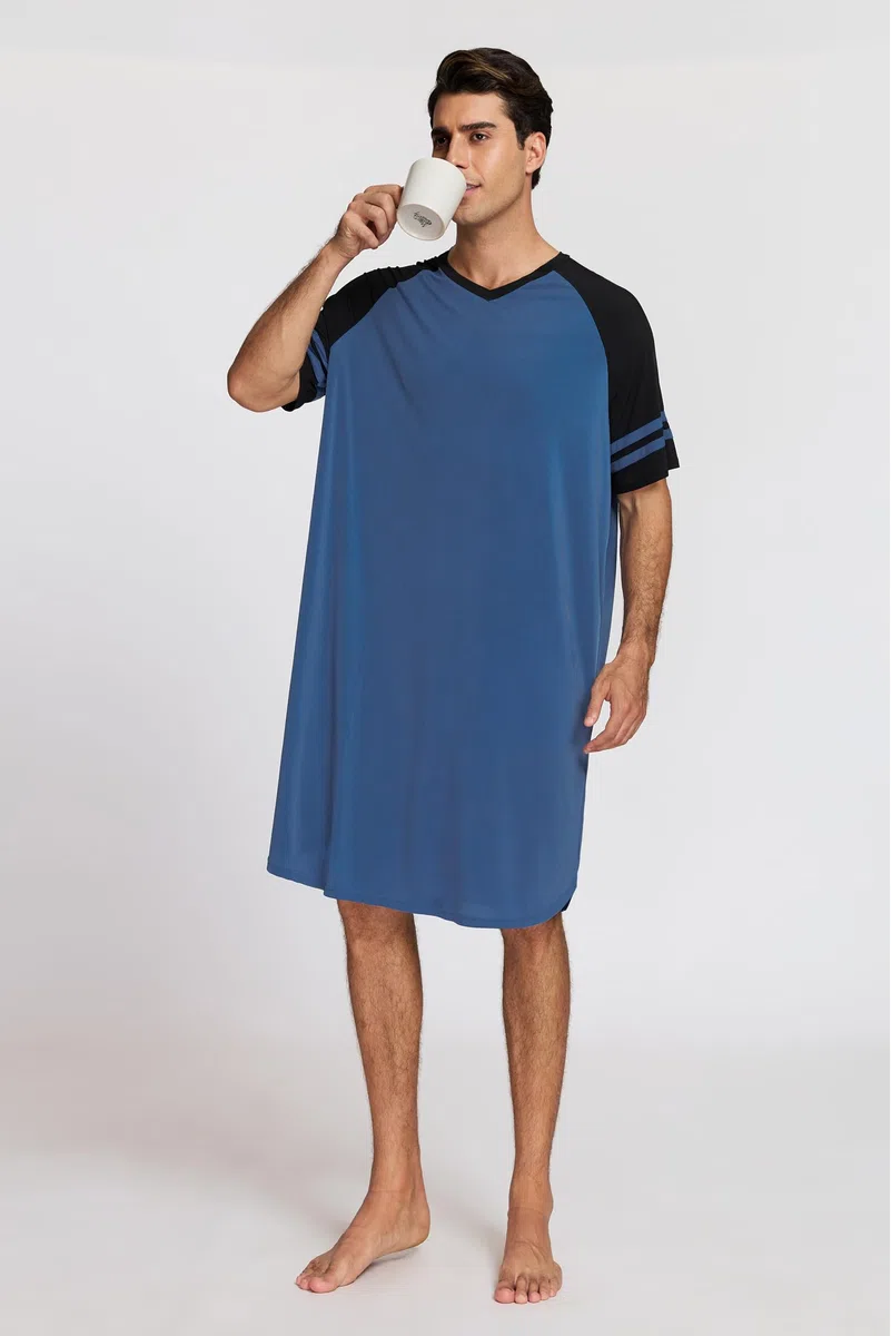 Camicia Notte Uomo Pigiami Estivi Maglia Lunga da Notte Maniche Corte per Estate