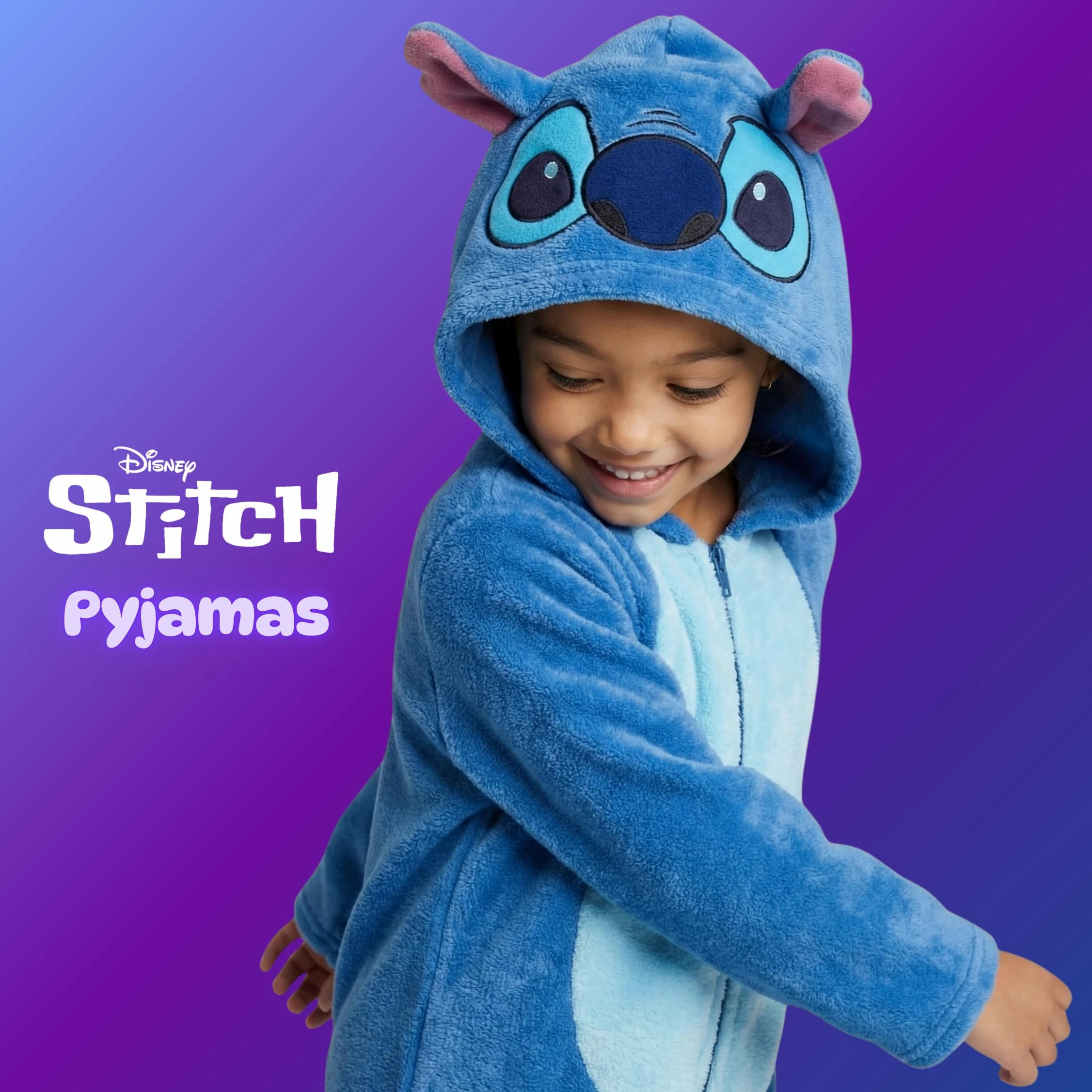 Disney Stitch Pigiama per Ragazze, Pigiama Intero in Morbido Pile con Cappuccio 3D per Bambina, Taglie 3 a 8 Anni