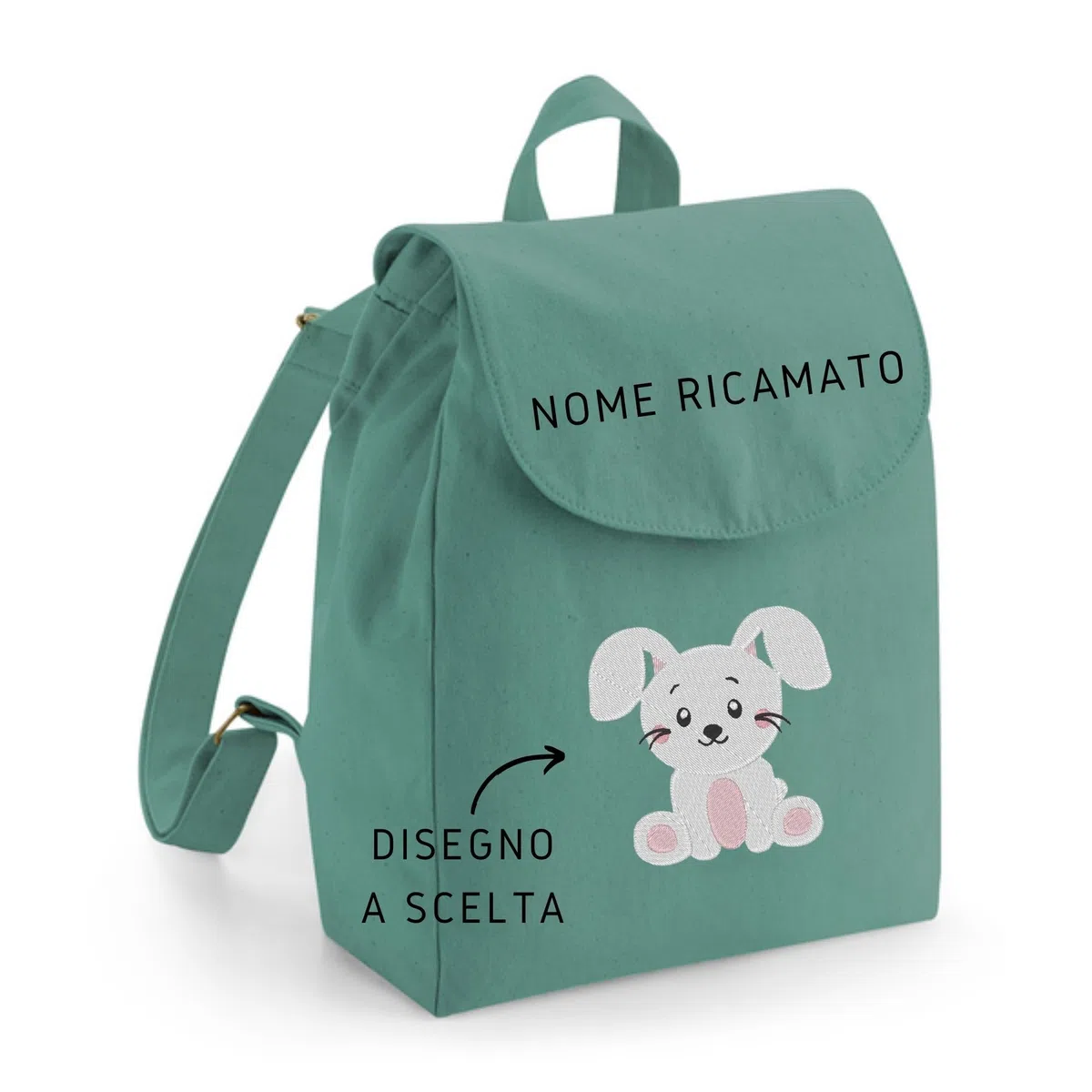 MAYRA Zaino, Sacca Personalizzabile per Bambino e Bambina in 100% Cotone Organico | Zainetto, Sacchetto per Asilo Nido Scuola Materna | Personalizzato con Ricamo Nome e Disegno