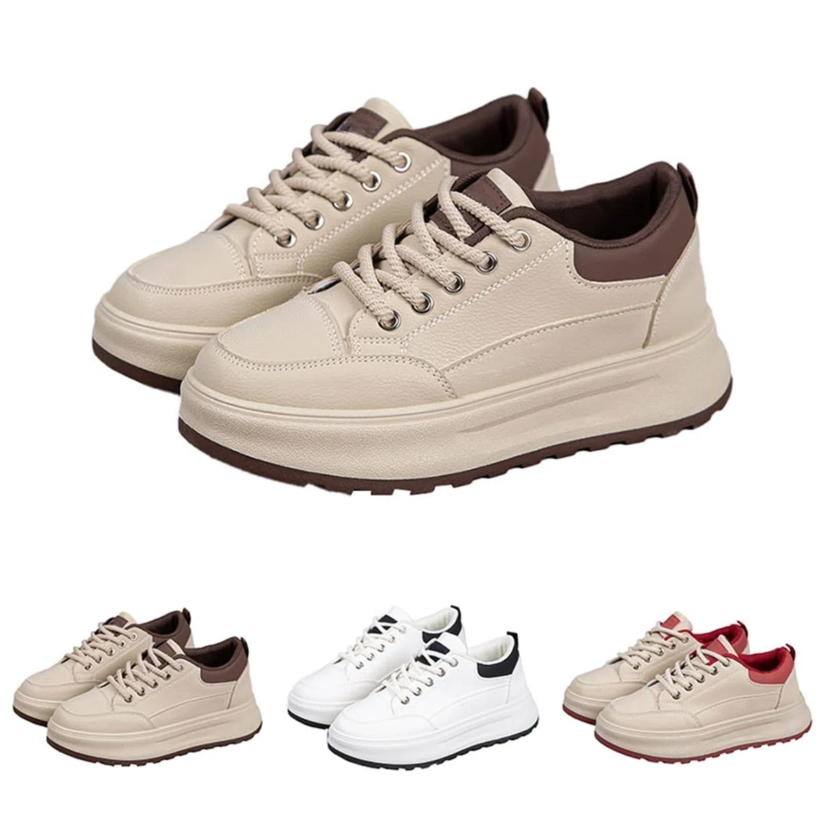 Chunky, scarpe da ginnastica da donna, con plateau, scarpe da ginnastica da donna, con punta rotonda, in pelle, leggere, comode, antiscivolo, per il tempo libero