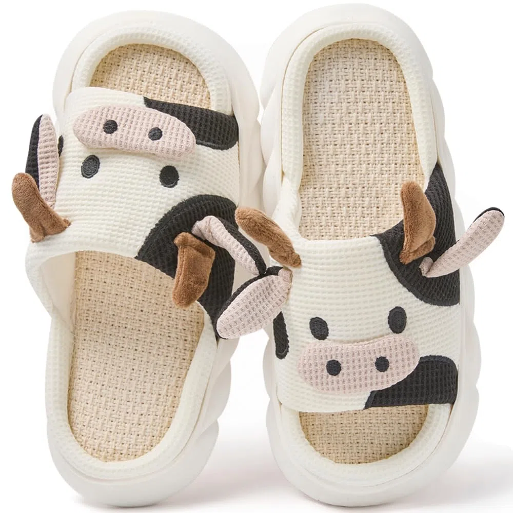Pantofole Donna Uomo Invernali Ciabatte di Mucca Caldo with Memory Foam Cartone Animato Sliders Morbido Peluche Interno Esterno Slippers