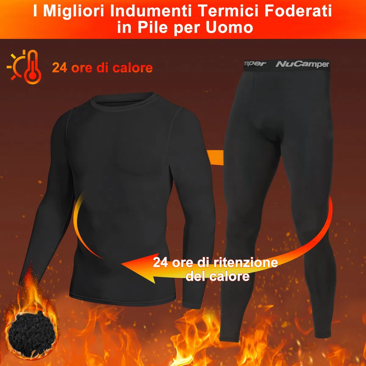 NuCamper Intimo Termico Uomo Set, Biancheria Intima Termica Uomo Funzionale Invernale Manica Lunga Maglia Termica e Pantaloni Base Layer Asciugatura Rapida per Sci Sport Ciclismo Calcio Corsa Running