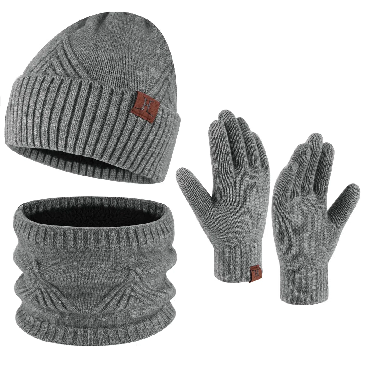 Uomo Invernale Termici Berretto Cappello Sciarpa Scaldacollo Touch Screen Guanti Set con Fodera in Pile