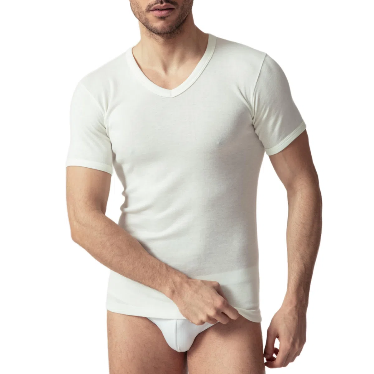 Maglia Intima (3 Pezzi) Lana e Cotone Uomo Termica Mezza Manica Scollo a V Invernale