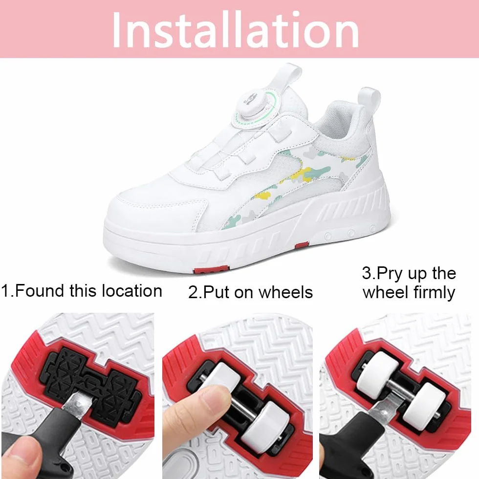 Hixingo Scarpe con Rotelle per Ragazzi Ragazze Bianco Bambino 2 in 1 Scarpe da Skateboard Sneakers Sportive Scarpe Ginnastica Pattini a Rotelle con 2 Ruote Outdoor Unisex Nero