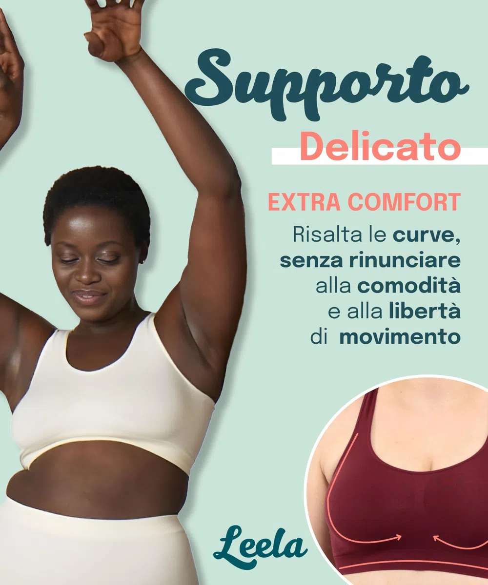 LEELA LAB Bralette Donna Taglie Forti, Reggiseno Senza Ferretto Garantisce Supporto Senza Stringere, Realizzato con Tecnologia Seamless Senza Cuciture - Made in Italy