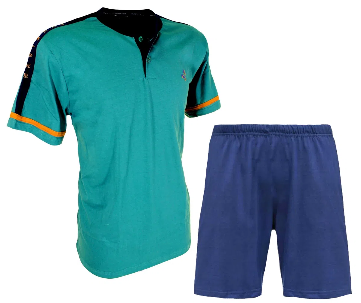Navigare Pigiama Uomo Estivo in Cotone Jersey, Maglia Manica Corta con Scollo Serafino e Pantalone Corto, Misure M-L-XL-XXL Varie Fantasie